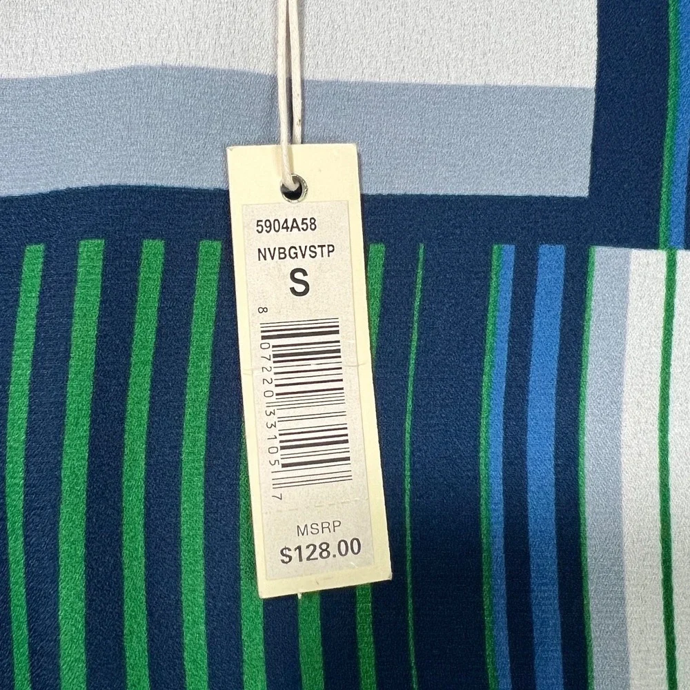 NWT Max Studio Women's Small Blue Green‎ Striped Sleeveless Shift Dress 5904A58